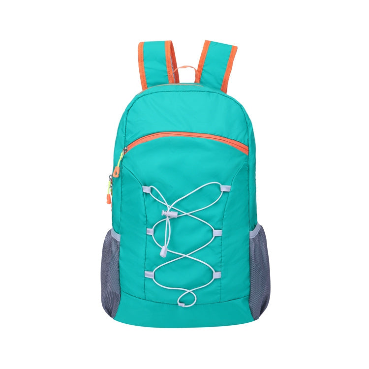 Feldacks teal and orange multi-sport outdoor backpack with front bungee cords and side mesh pockets