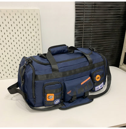 Feldacks navy blue outdoor sports fitness duffel bag with multiple pockets and adjustable straps