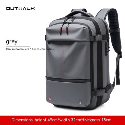 Feldacks grey carry-on backpack for frequent flyers with padded straps and laptop compartment
