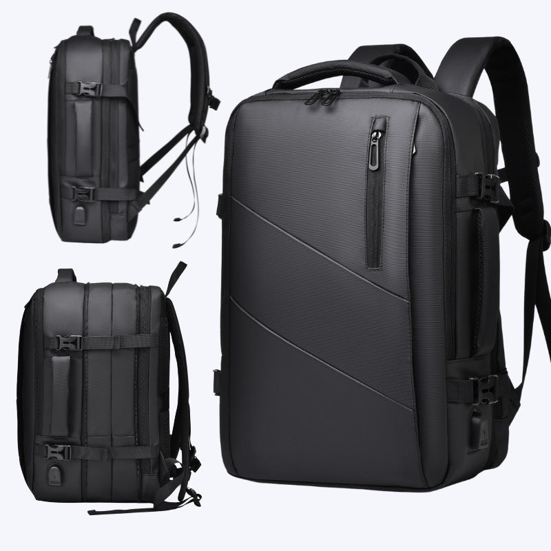 Feldacks scalable laptop backpack for professionals in black with multiple compartments and adjustable straps