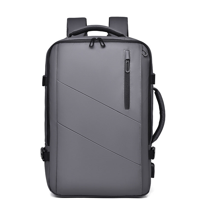 Feldacks scalable laptop backpack for professionals in gray with multiple compartments and padded straps