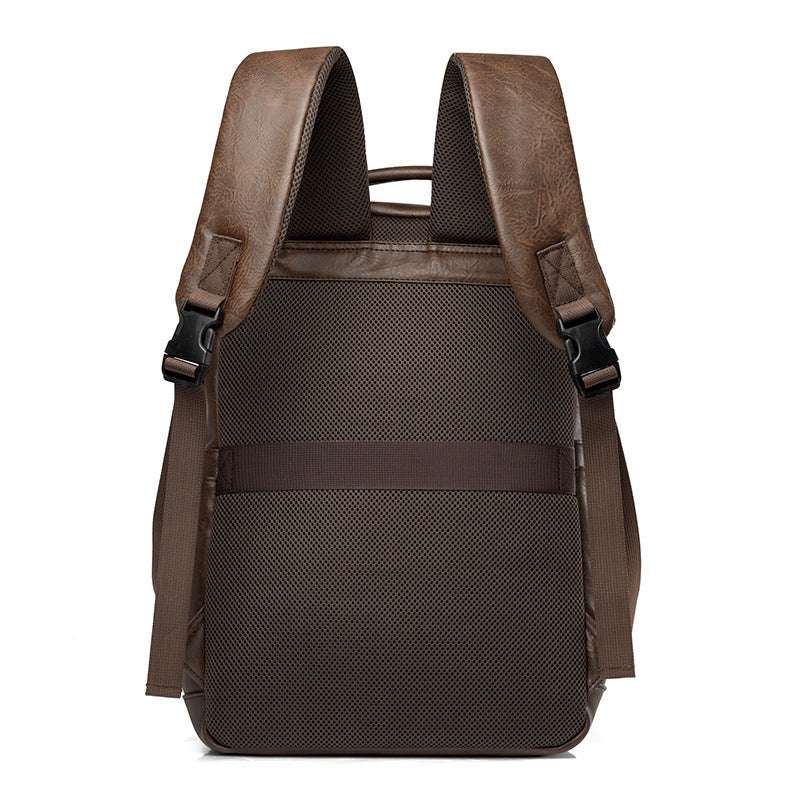 Back view of Feldacks stylish anti-theft work bag with padded brown straps and breathable mesh back panel