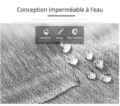Close-up of waterproof durable fabric with water droplets for travel fitness duffel bag