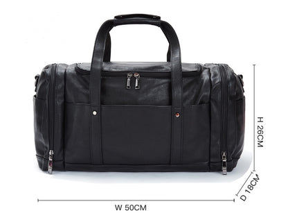 Feldacks black urban style PU leather weekend bag with multiple compartments and sturdy handles