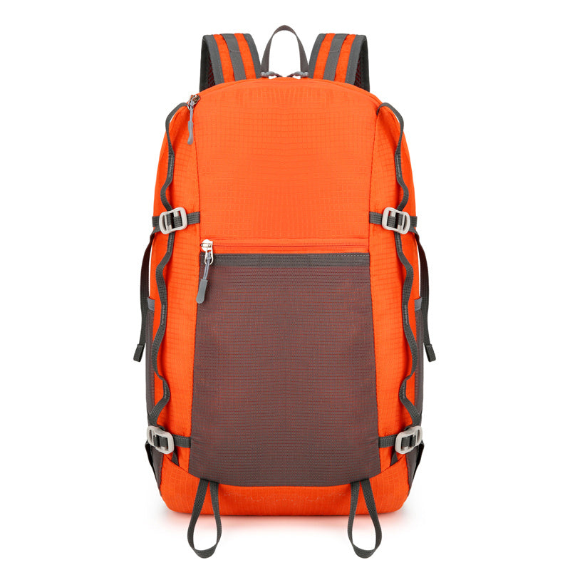 Feldacks orange lightweight backpack for trekking with front zip pocket and adjustable straps