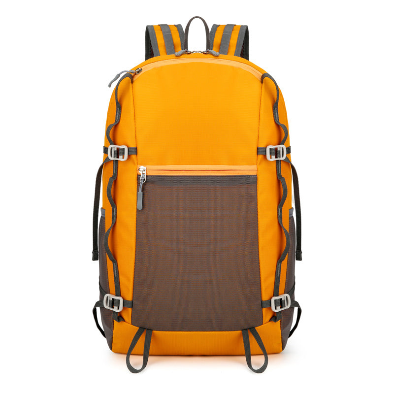 Feldacks lightweight backpack for trekking in orange with multiple straps and front zip pocket