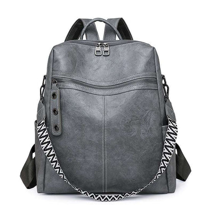 Feldacks vintage style laptop backpack in gray with front zipper pocket and patterned shoulder strap