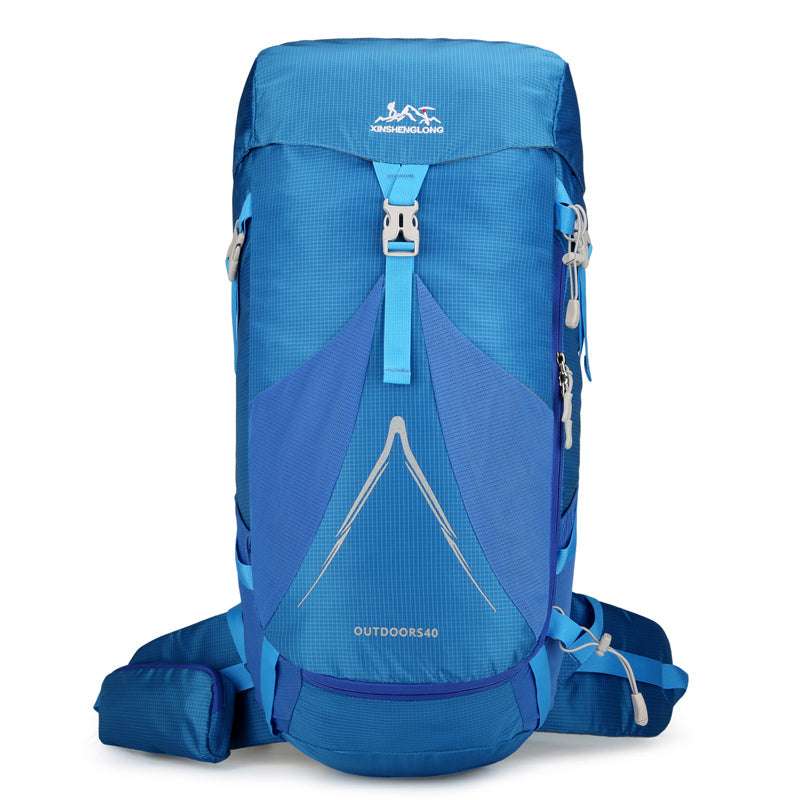 Feldacks durable backpack for hiking and camping in blue with multiple straps and compartments