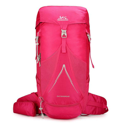 Feldacks durable backpack for hiking and camping in bright pink with multiple straps and compartments