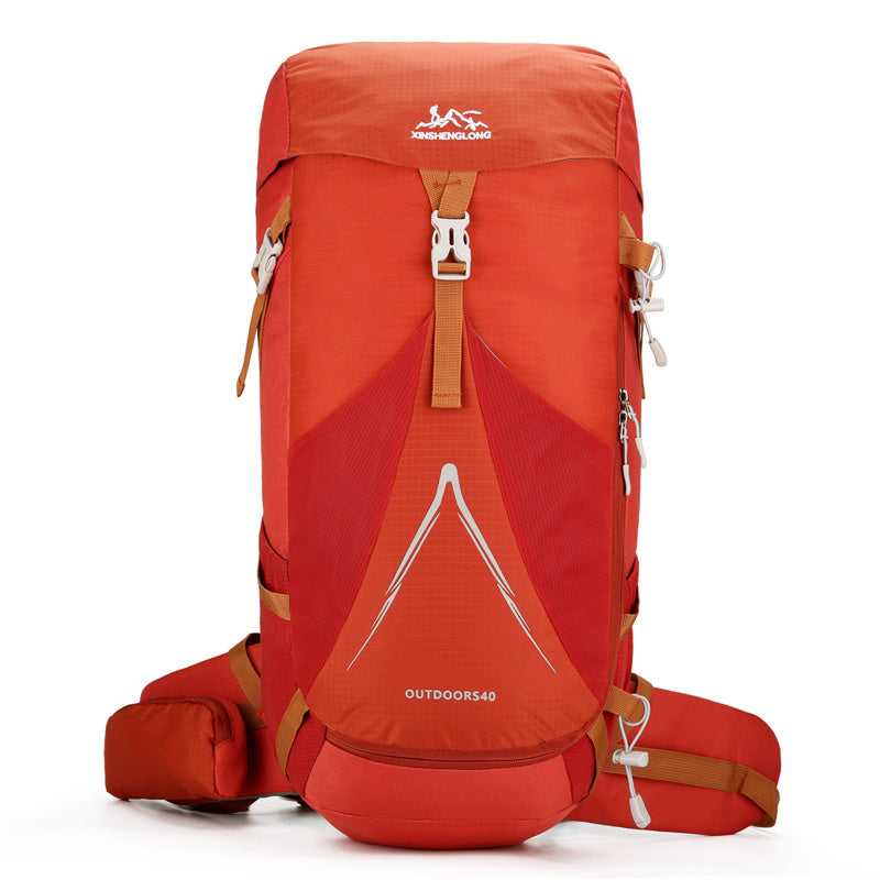 Feldacks durable backpack for hiking and camping in bright red with multiple straps and pockets