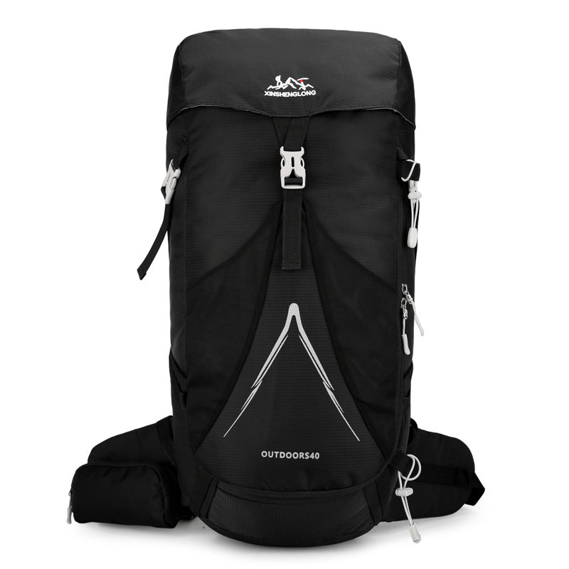 Feldacks durable backpack for hiking and camping in black with multiple compartments and secure buckle